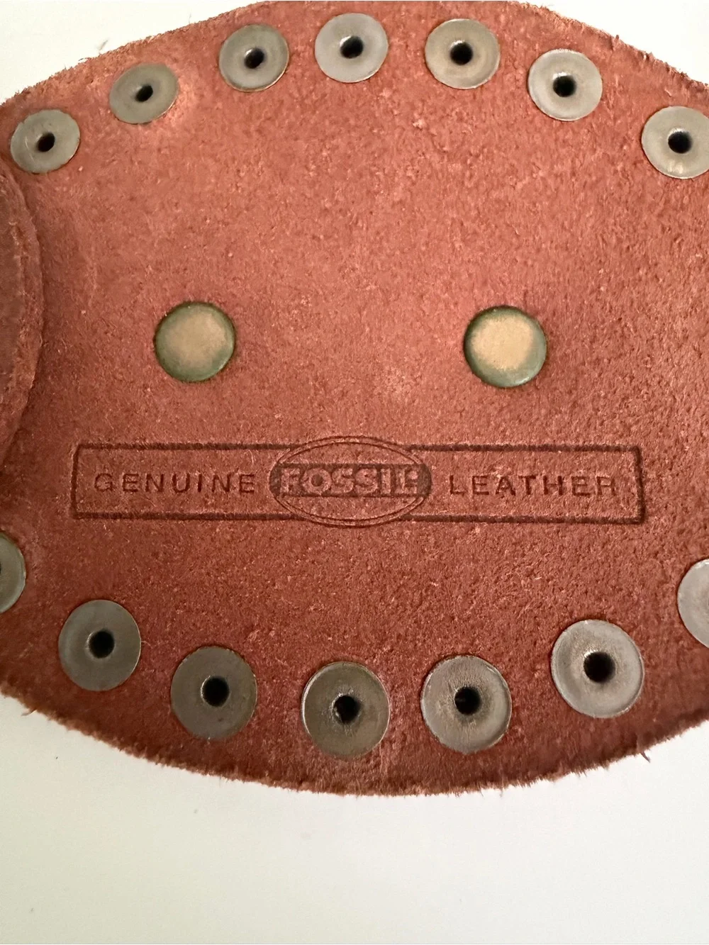 Vintage Fossil Burnt Red Hue Leather Oval Disc Concho Western Belt Boho Y2K Sz L